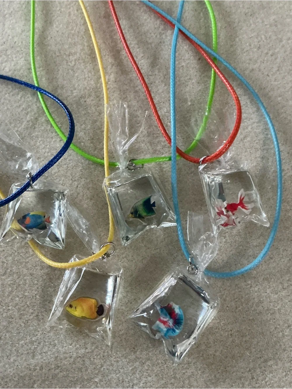 Kids Colorful Fish Pendant Necklaces - set of 5